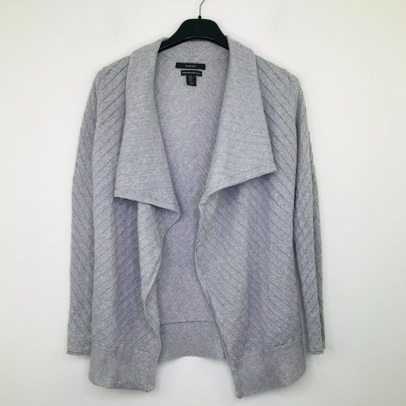 Tahari Sweaters - Tahari Women's Small Sweater Gray Merino Wool Open Draped Collar Cardigan BJ30